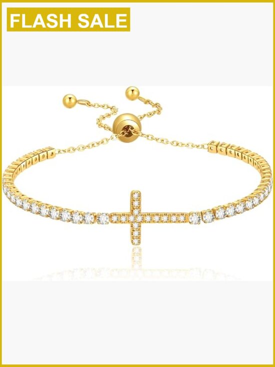 Jewelry - 18k Gold Plated Tennis Bracelet Non Tarnish CZ Diamond Crystal Adjustable